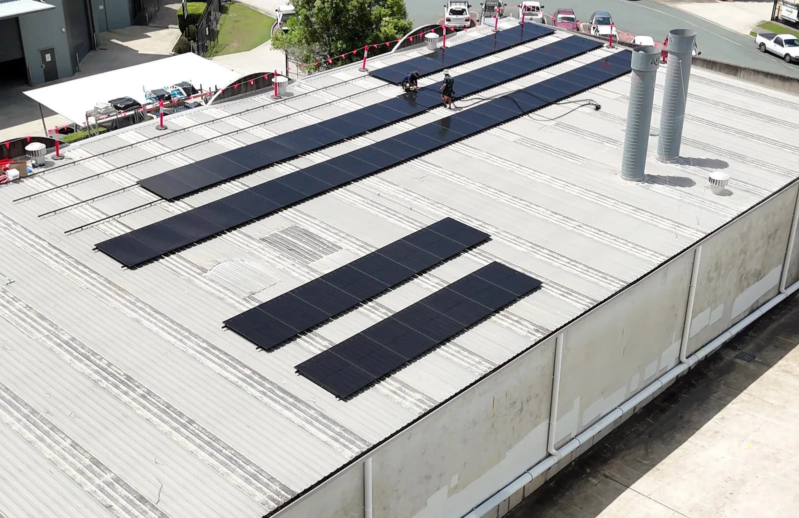Commercial solar installation on a warehouse roof
