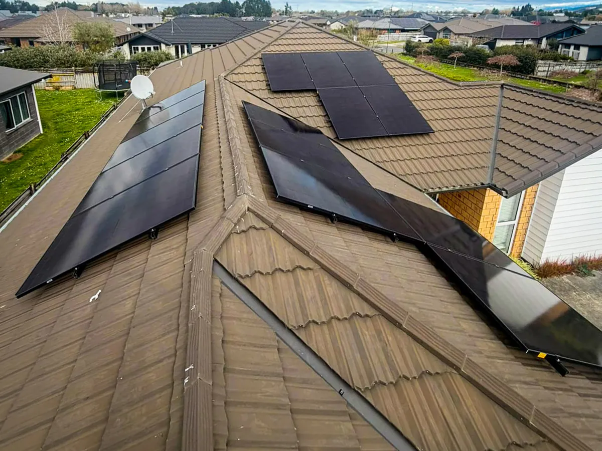 A 6.83kW EFS Solar array across three roof faces of a tile-roofed home in Cambridge, Waikato