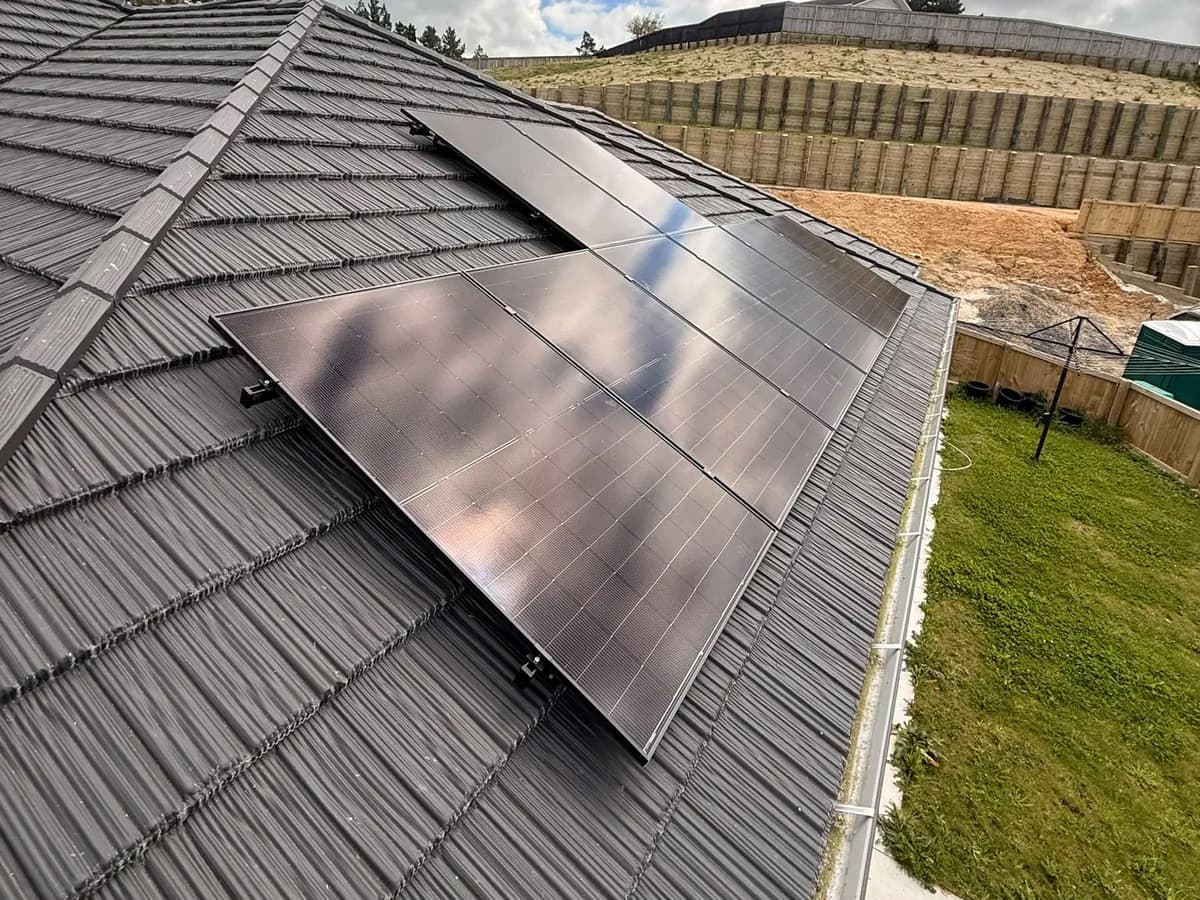 A 5.5kW EFS Solar array on a dark tile roof in Huntly, Waikato