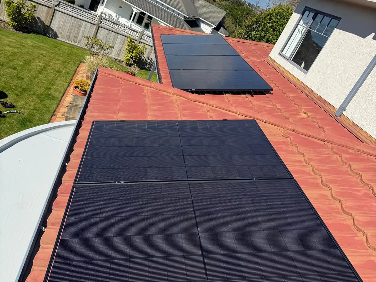 A 3.64kW EFS Solar array on a red tile roof in New Plymouth, Taranaki