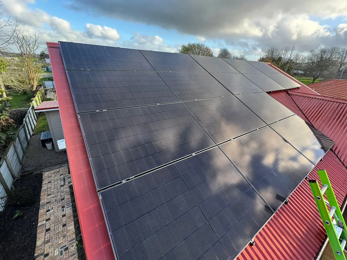 A 10.47kW EFS Solar array on a red roof in Ngāruawāhia, Waikato