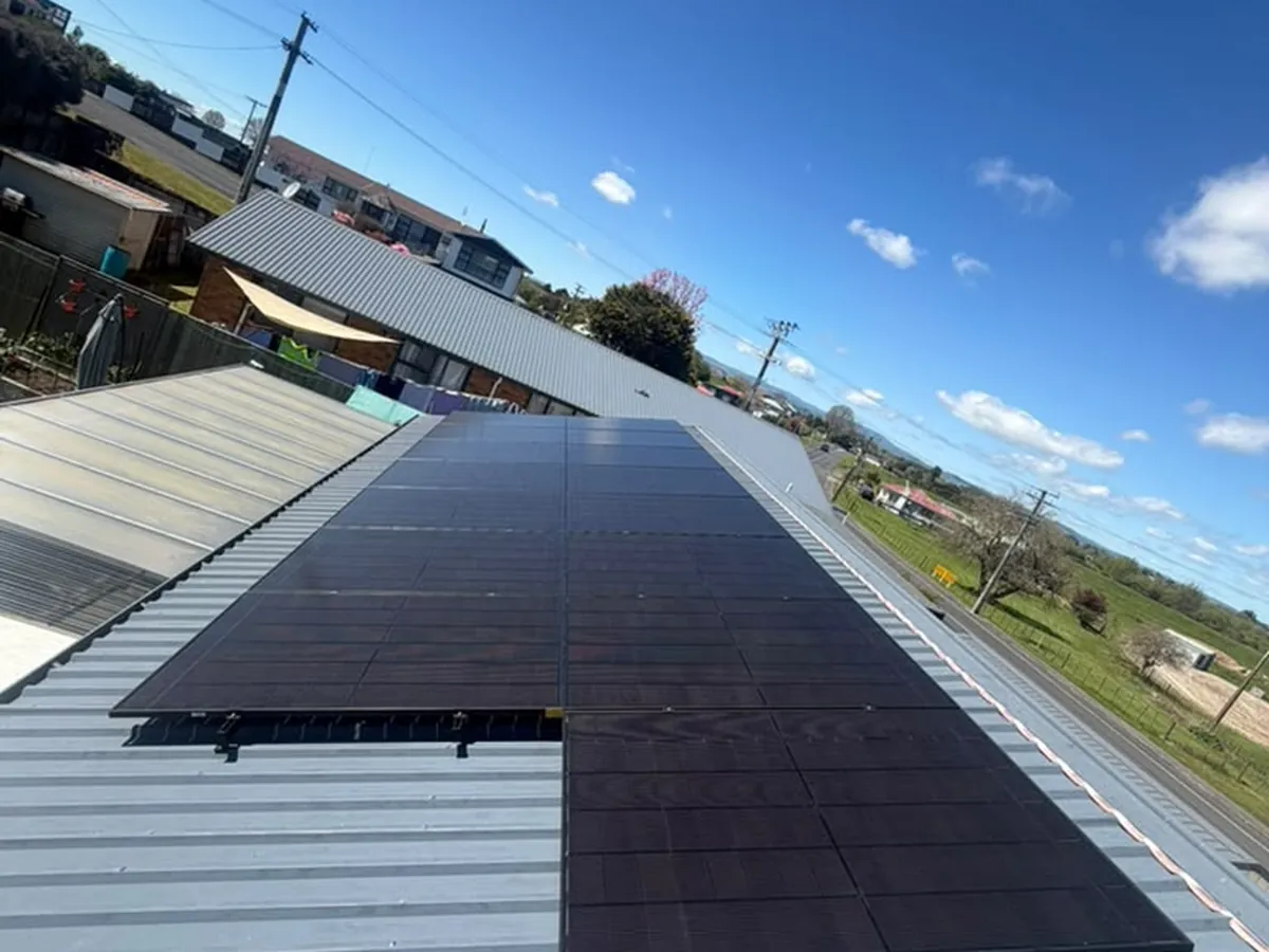 A 6.7kW EFS Solar array on a metal roof in Ōtorohanga, Waikato