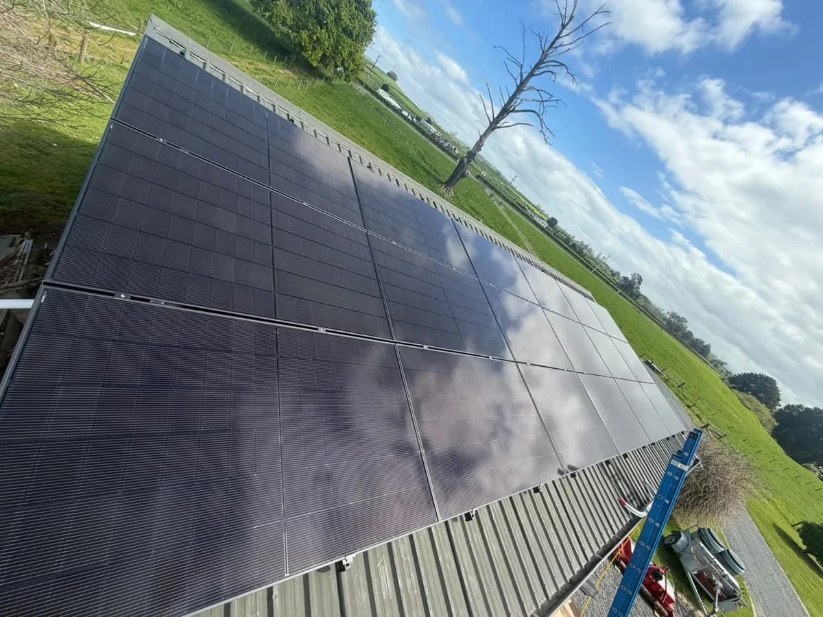 An 8.1kW EFS Solar array on a metal roof at a rural Richmond Downs property, Waikato